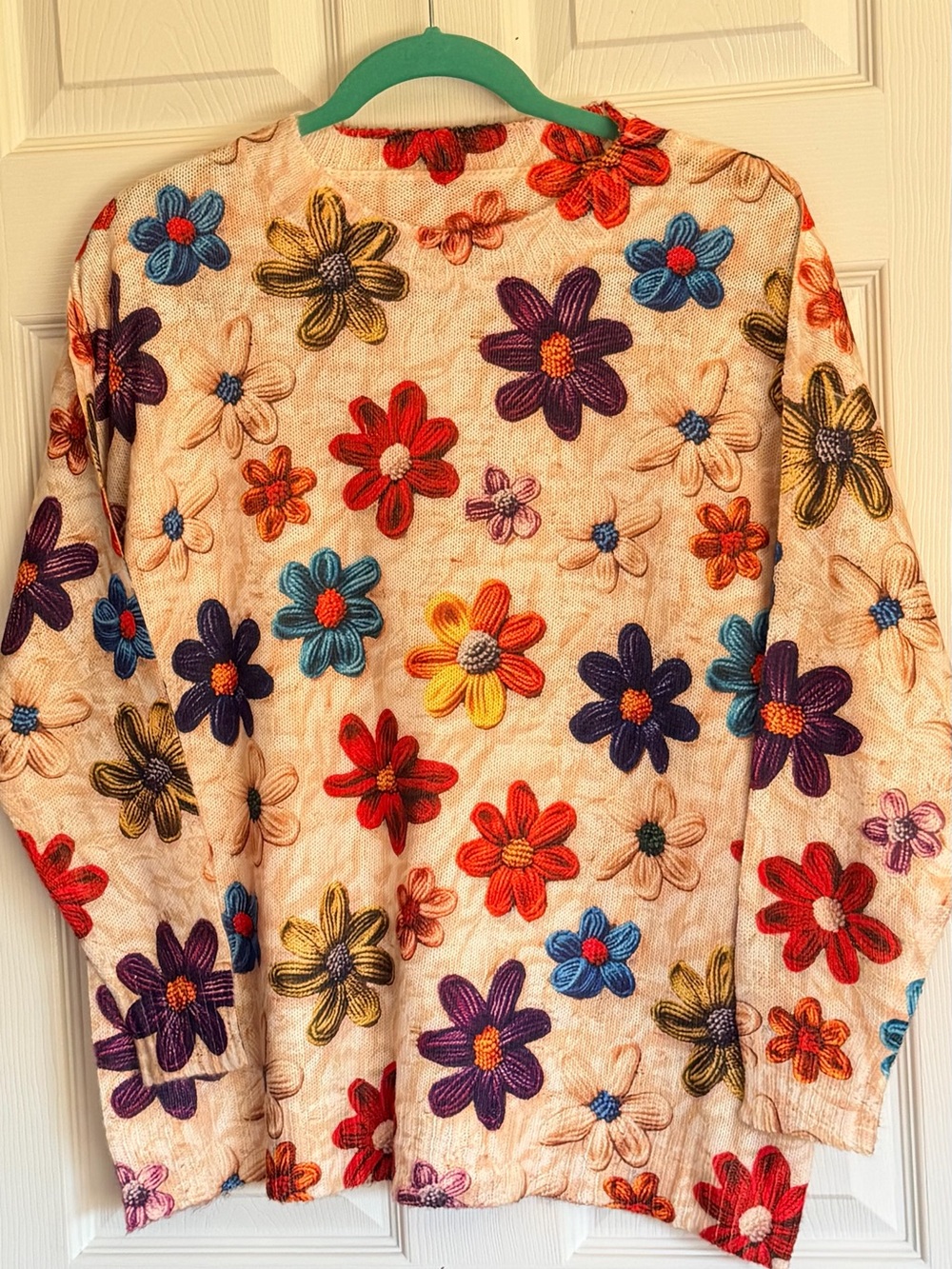 Floral Women's Sweater in Cream with Multicolor Flowers